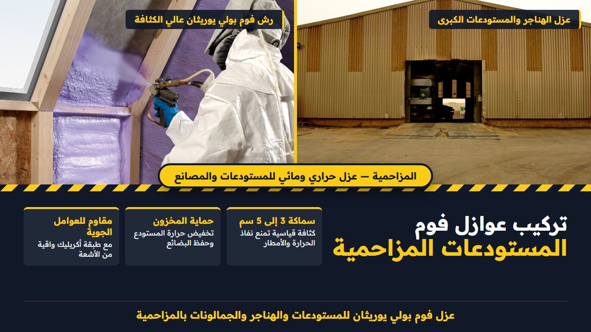 🏭 تركيب عوازل فوم المستودعات بالمزاحمية